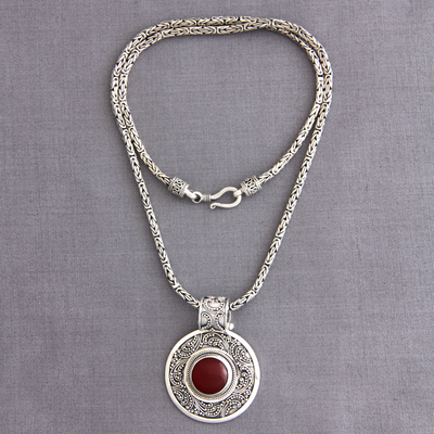 Carnelian necklace, 'Luxury' - Sterling Silver and Carnelian Necklace from Indonesia