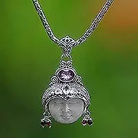 Amethyst and garnet necklace, 'Dreamer' - Unique Women's Sterling Silver and Amethyst Necklace