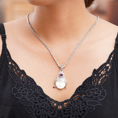 Amethyst and garnet necklace, 'Dreamer' - Unique Women's Sterling Silver and Amethyst Necklace