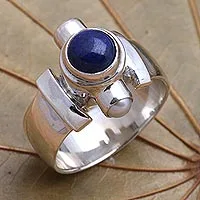 Pearl and lapis ring, 'Direction' - Handcrafted Sterling Silver and Lapis Lazuli Ring