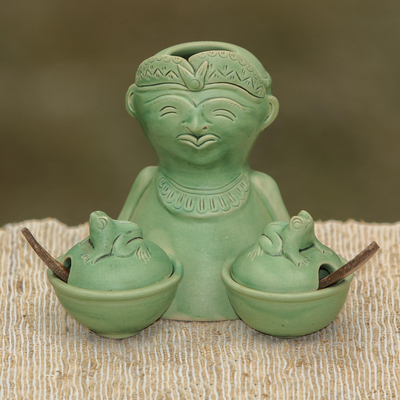 Ceramic condiment bowls, 'Spicy Lad' - Ceramic Condiment Bowls Handcrafted in Bali