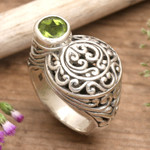 Peridot cocktail ring, 'Evergreen' - Handcrafted Sterling and Peridot Ring