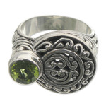 Peridot cocktail ring, 'Evergreen' - Handcrafted Sterling and Peridot Ring