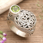 Peridot cocktail ring, 'Evergreen' - Handcrafted Sterling and Peridot Ring