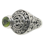 Peridot cocktail ring, 'Evergreen' - Handcrafted Sterling and Peridot Ring