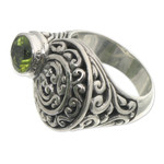 Peridot cocktail ring, 'Evergreen' - Handcrafted Sterling and Peridot Ring