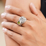 Peridot cocktail ring, 'Evergreen' - Handcrafted Sterling and Peridot Ring