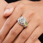 Peridot cocktail ring, 'Evergreen' - Handcrafted Sterling and Peridot Ring