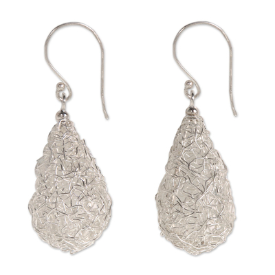 Sterling silver dangle earrings, 'Moon Weave' - Modern Sterling Silver Dangle Earrings