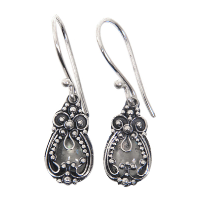 Moonstone earrings, 'Moon Flowers' - Sterling Silver and Moonstone Dangle Earrings