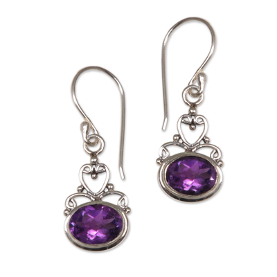 Sterling silver amethyst earrings, 'Indonesian Romance' - Sterling silver amethyst earrings