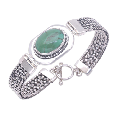 Bracelet, 'Turquoise Intrigue' - Sterling Silver Link Bracelet 