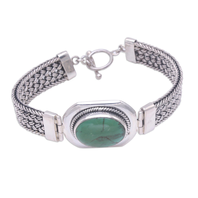 Bracelet, 'Turquoise Intrigue' - Sterling Silver Link Bracelet 