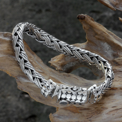 Men's sterling silver braided bracelet, 'Friendship' - Sterling Silver Chain Bracelet