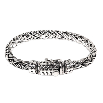 Men's sterling silver braided bracelet, 'Friendship' - Sterling Silver Chain Bracelet