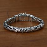 Men's sterling silver braided bracelet, 'Friendship' - Sterling Silver Chain Bracelet