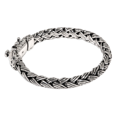 NOVICA .925 Sterling Silver Mens Braided Chain Bracelet Friendship