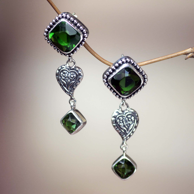 Sterling silver drop earrings, 'Beautiful Heart' - Sterling silver drop earrings