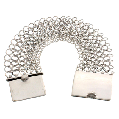 Sterling silver wristband bracelet, 'Nets in Moonlight' - Sterling Silver Link Bracelet