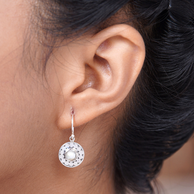 Pearl dangle earrings, 'Sunny Day' - Pearl Sterling Silver Dangle Earrings