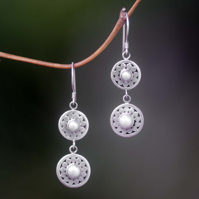 Pearl drop earrings, 'Sunny Days' - Pearl drop earrings