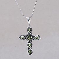 Peridot cross necklace, 'Sacred Cross'
