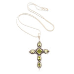 Peridot cross necklace, 'Sacred Cross' - Religious Peridot Necklace