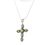 Peridot cross necklace, 'Sacred Cross' - Religious Peridot Necklace