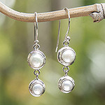Pearl Sterling Silver Dangle Earrings, 'Two Full Moons'
