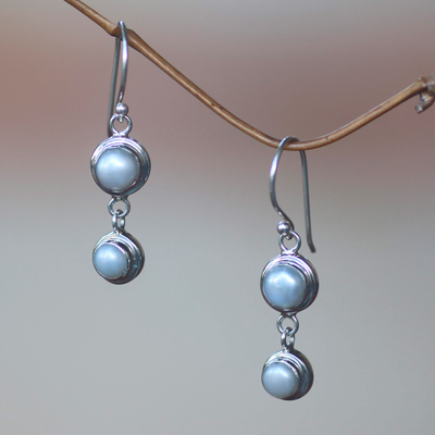 Pendientes colgantes de perlas - Pendientes colgantes de plata de ley con perlas