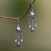 Pearl chandelier earrings, 'Moonlight Lotus'
