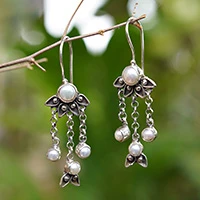 Pearl chandelier earrings, 'Moonlight Lotus'