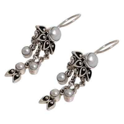 Pendientes candelabro de perlas - Pendientes candelabro de perlas en plata de primera ley