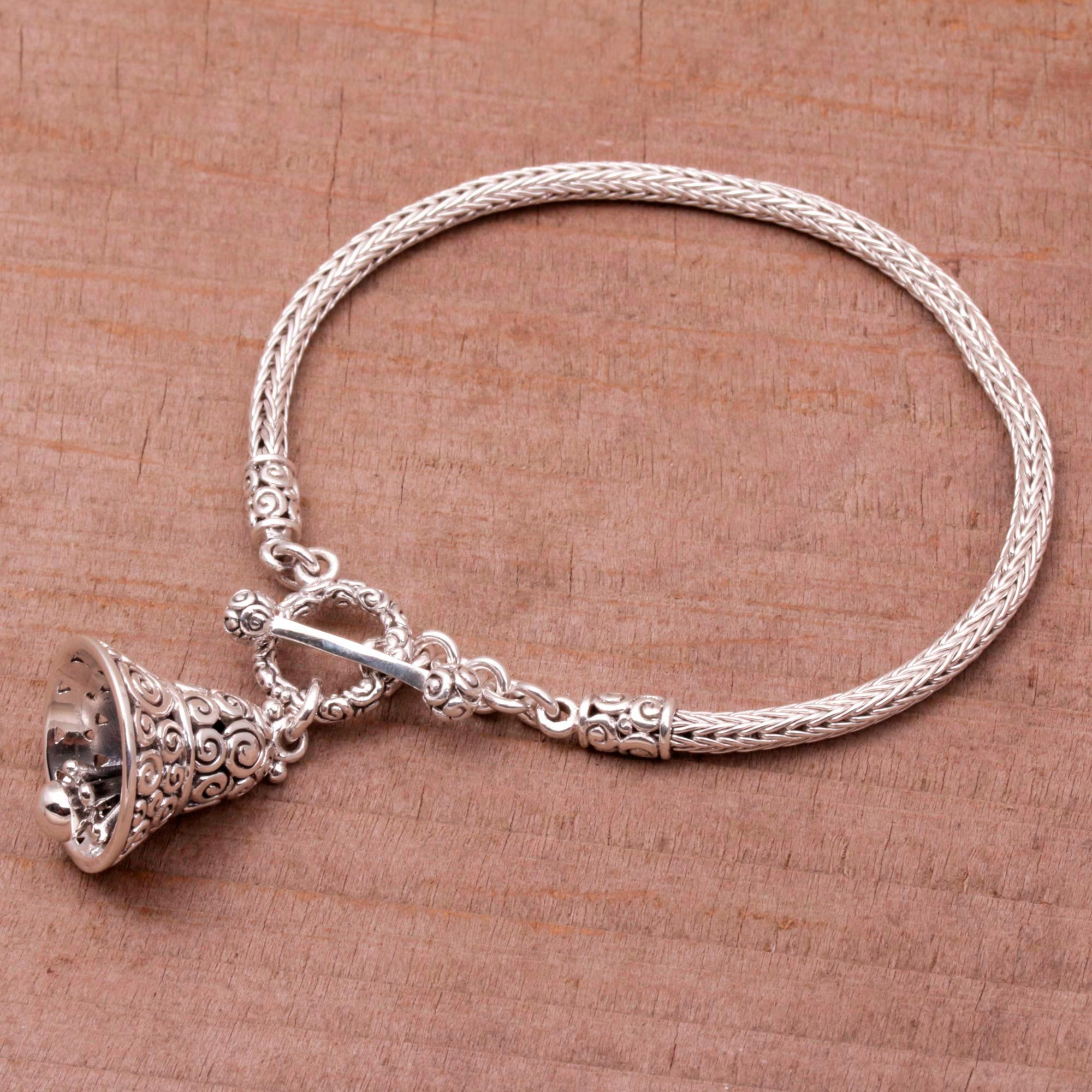 Handmade Sterling Silver Charm Bracelet from Bail - Tiny Bell in Silver