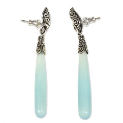 Agate drop earrings, 'Blue Honeysuckle' - Sterling Silver Agate Drop Earrings