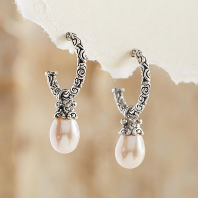 Cultured pearl dangle earrings, Blushing Rose
