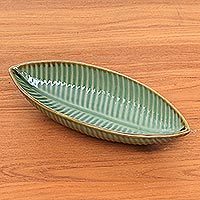 Ceramic bowl, 'Banana Bowl' - Ceramic Banana Leaf Bowl from Indonesia