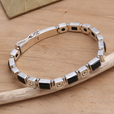 Onyx link bracelet, 'Dark Labyrinth' - Onyx link bracelet