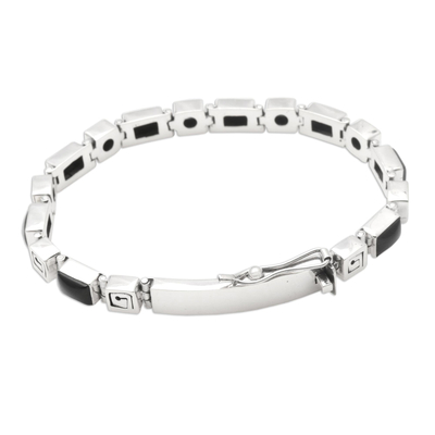 Onyx link bracelet, 'Dark Labyrinth' - Onyx link bracelet