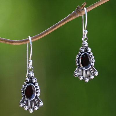 Garnet dangle earrings, 'Red Goddess' - Handmade Sterling Silver Garnet Dangle Earrings