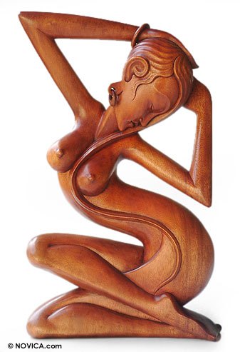 Wood statuette, 'A Woman's Grace' - Female Nude Wood Sculpture