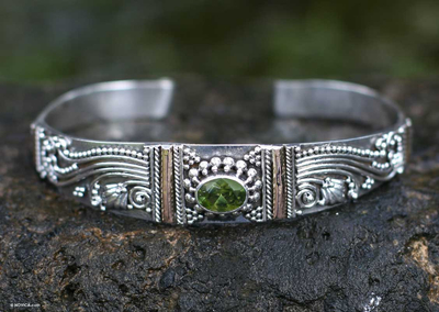 Peridot cuff bracelet, 'Paradise' - Peridot Sterling Silver Cuff Bracelet