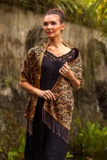 Silk batik scarf, 'Tamarind Leaves' - Unique Indonesian Batik Silk Scarf