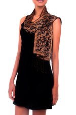 Silk batik scarf, 'Tamarind Leaves' - Unique Indonesian Batik Silk Scarf