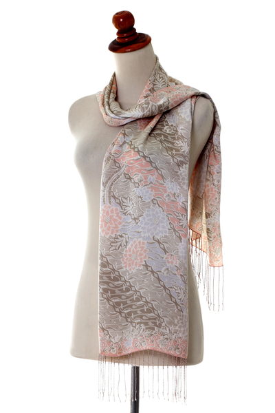 Silk batik scarf, 'Feminine' - Batik Silk Scarf from Indonesia