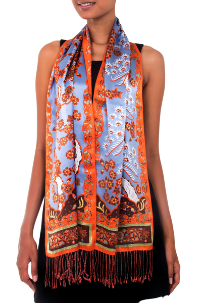 Silk batik scarf, 'Springtime' - Silk batik scarf
