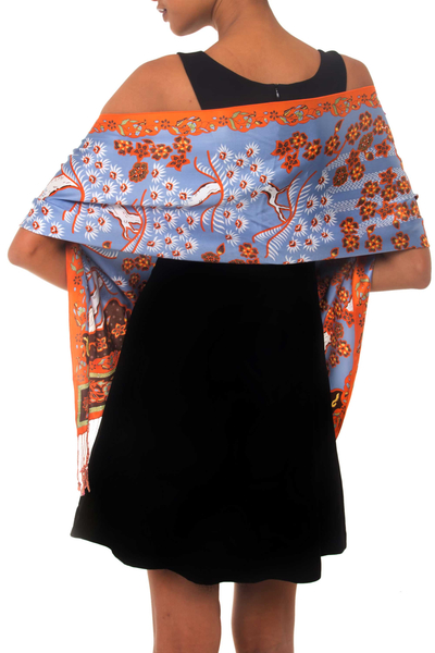 Silk batik scarf, 'Springtime' - Silk batik scarf