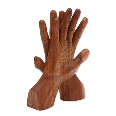 Wood statuette, 'Hand of Friendship' - Artisan Crafted Wood Sculpture