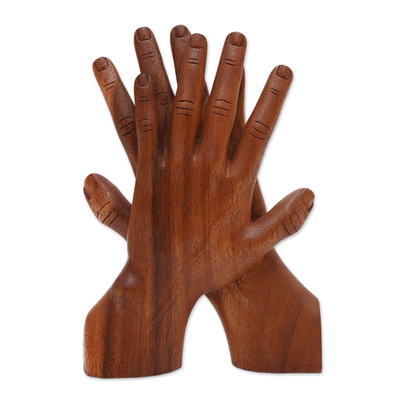 Wood statuette, 'Hand of Friendship' - Artisan Crafted Wood Sculpture