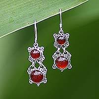 Carnelian dangle earrings, 'Radiant Queen'